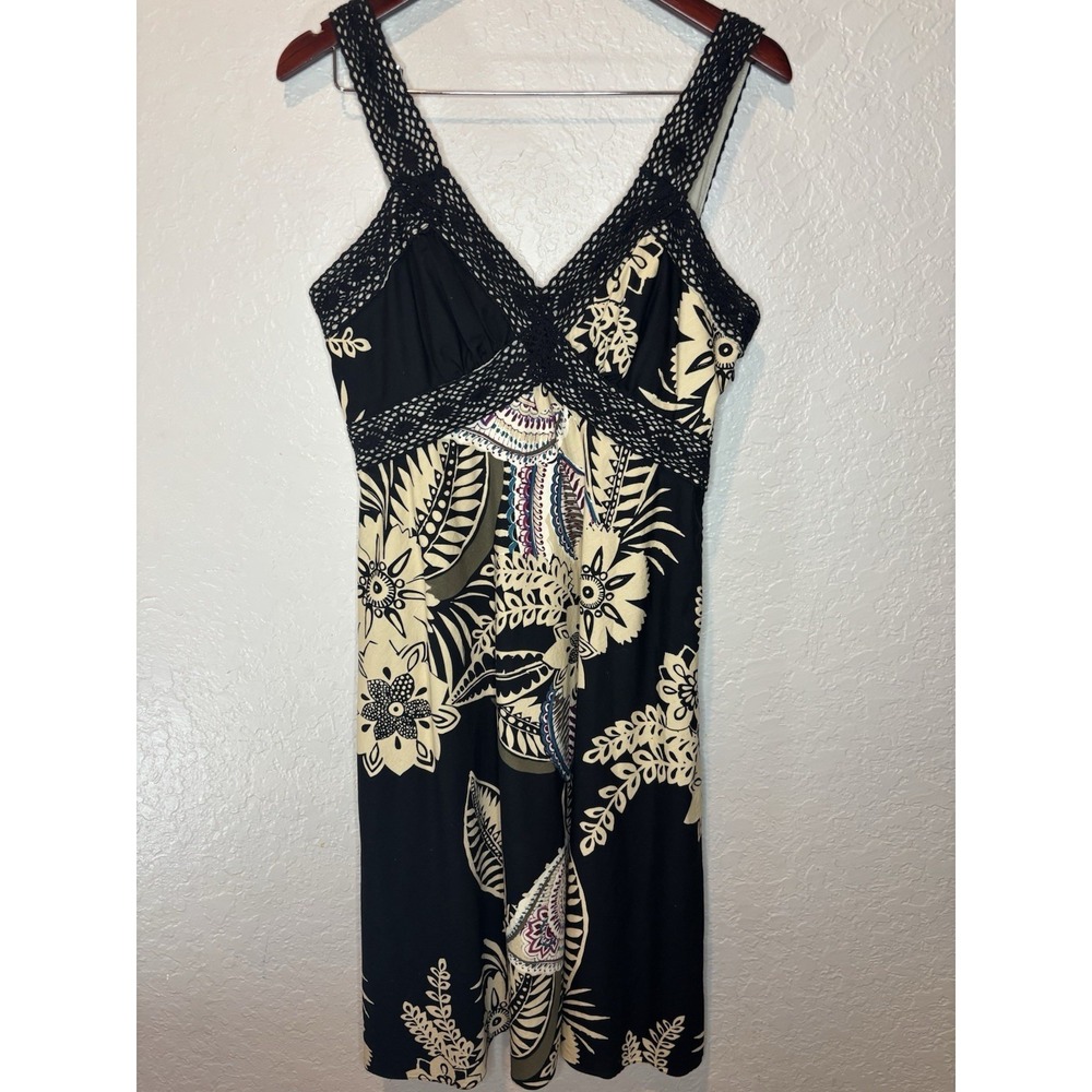 Bandolino Black Crochet Trimmed Sleeveless Foral Dress Sz 8